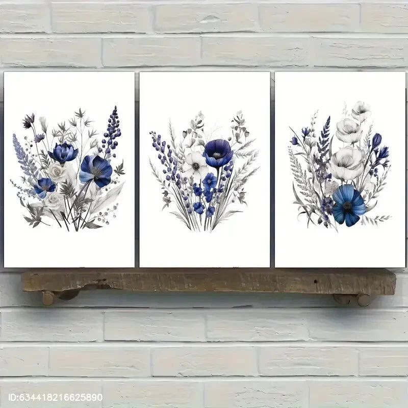 3pcs Space Lavender Dried Flower Art Print Metal Print Ready to Hang Art