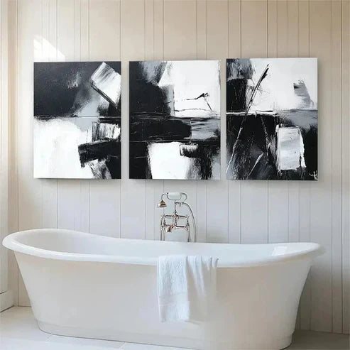 3pcs Monochrome Contemporary Abstract Perfect Wall Art Set Canvas Unframed - High Quality Print 100% Australian Made Wall Canvas