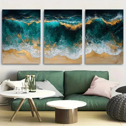3pcs Emerald Green Ocean Metal Print Ready to Hang Art