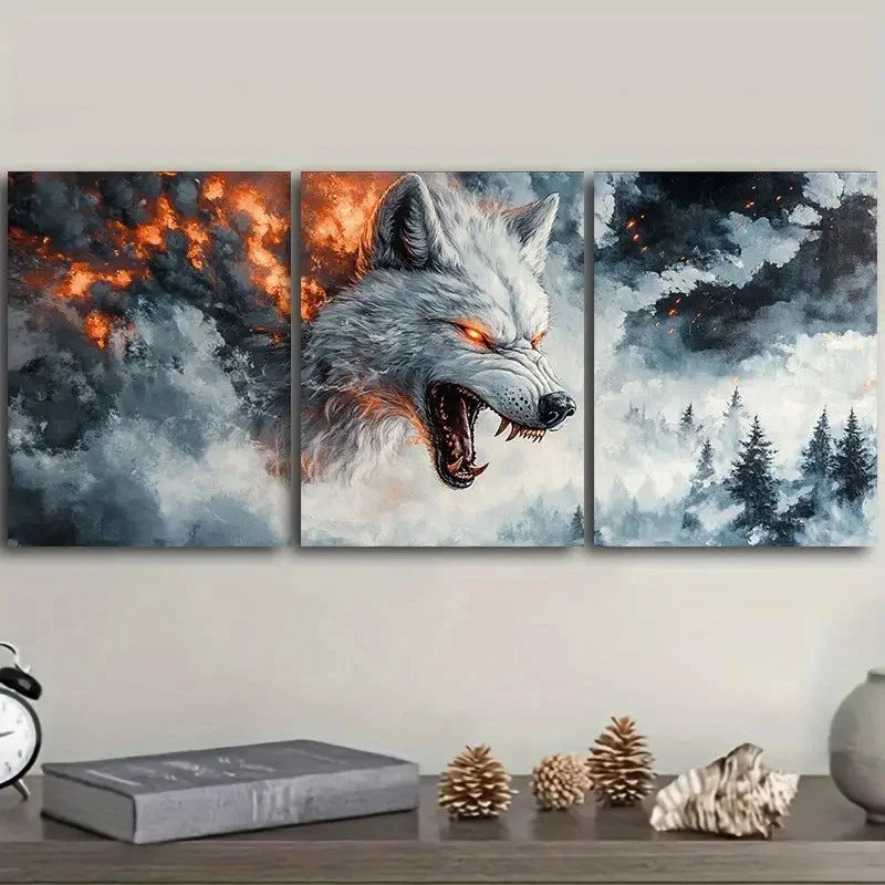 3pcs White Wolf Stunning Golden Eyes Metal Print Ready to Hang Art