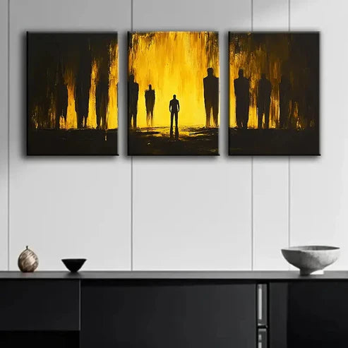 3pcs Black and Yellow Silhouettes Nature Perfect Wall Art Set Canvas Unframed - High Quality Print 100% Australian Made Wall Canvas