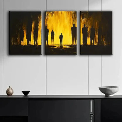 3pcs Black and Yellow Silhouettes Nature Perfect Wall Art Set Canvas Unframed - High Quality Print 100% Australian Made Wall Canvas