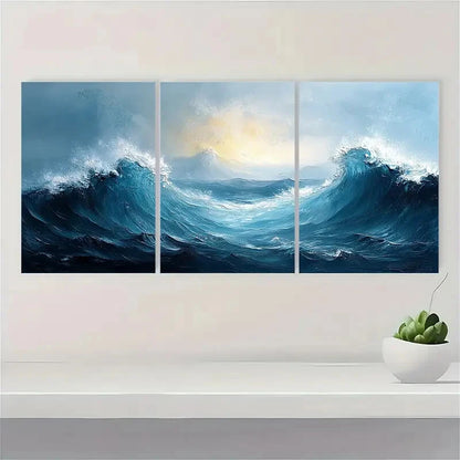 3pcs Blue and White Abstract Painting Metal Print Ready to Hang Art