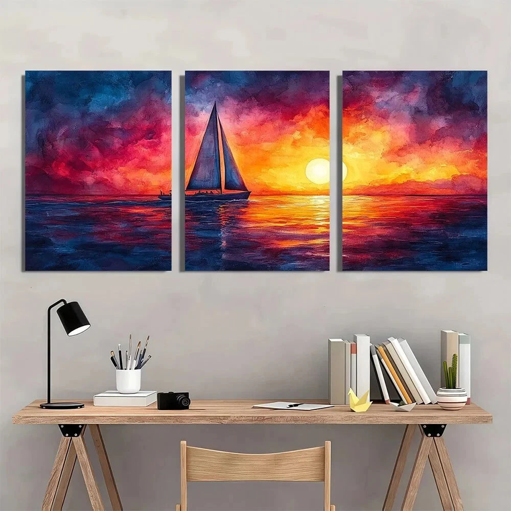 3pcs Sailboat Sunset Nautical Ocean Metal Print Ready to Hang Art