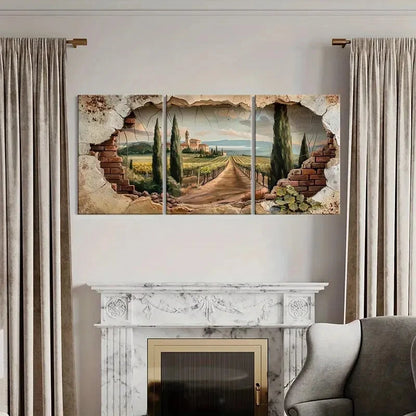 3pcs Tuscany Landscape Vineyard Path Cypress Metal Print Ready to Hang Art