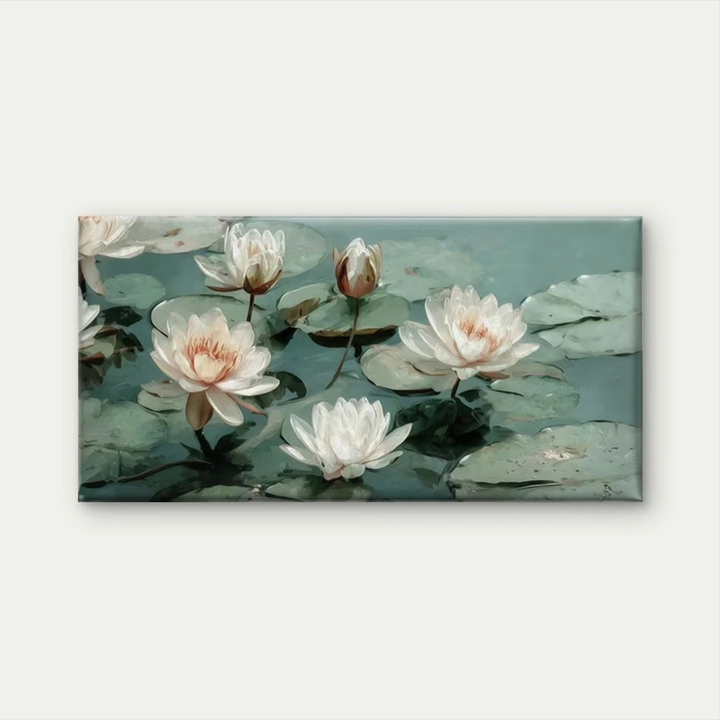 Elegant Water Lily Pond Wall Art Canvas Office Home Room Framed 120x60cm