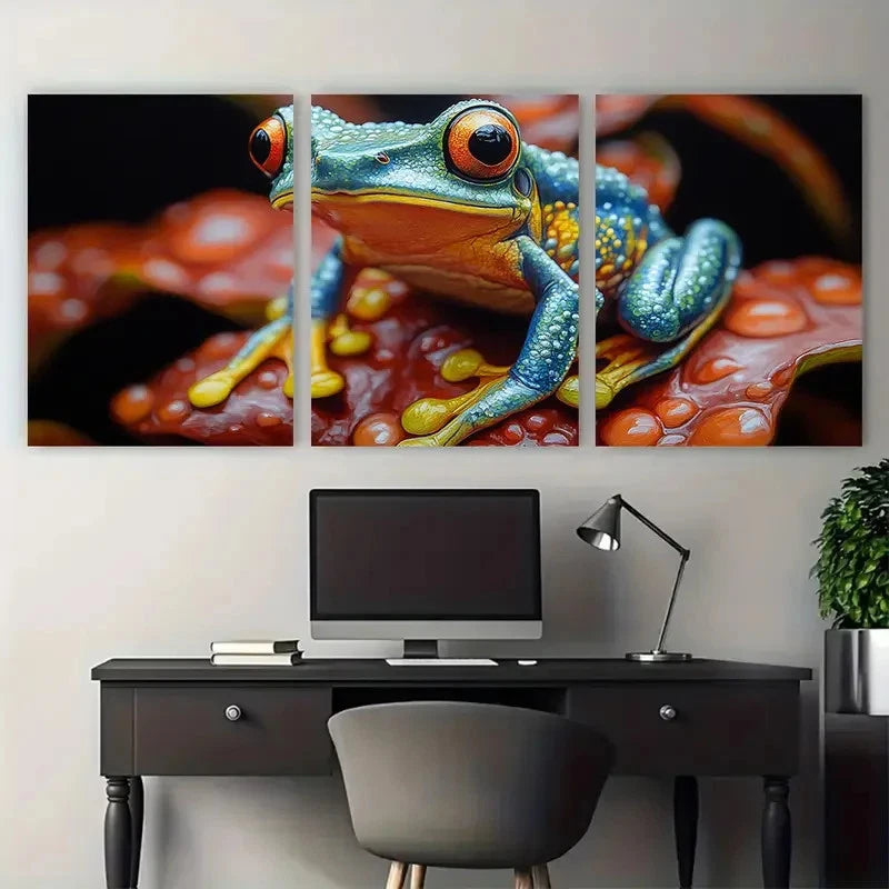 3pcs Vibrant Tree Frog Tropical Jungle Design Metal Print Ready to Hang Art