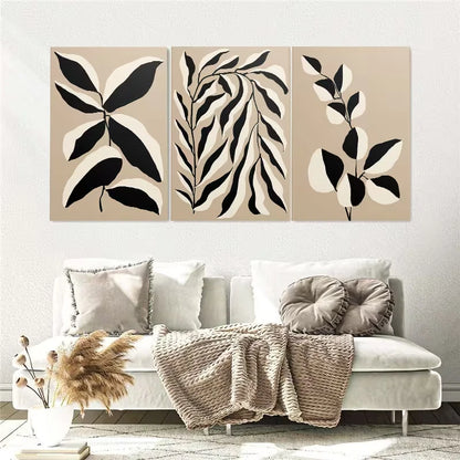 3pcs Botanical Neutral Beige Line Drawings Wall Art Set Canvas Framed 60x90cm – High Quality Print 100% Australian Made Wall Canvas Ready to Hang