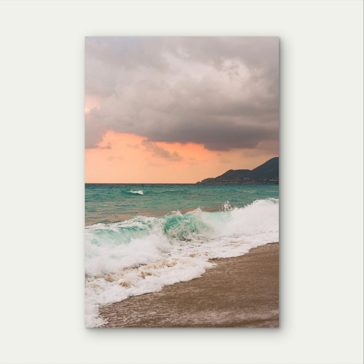 Modern Sunset Coastal Beach Wave Muted Neutral40x60cm Metal Print Ready to Hang