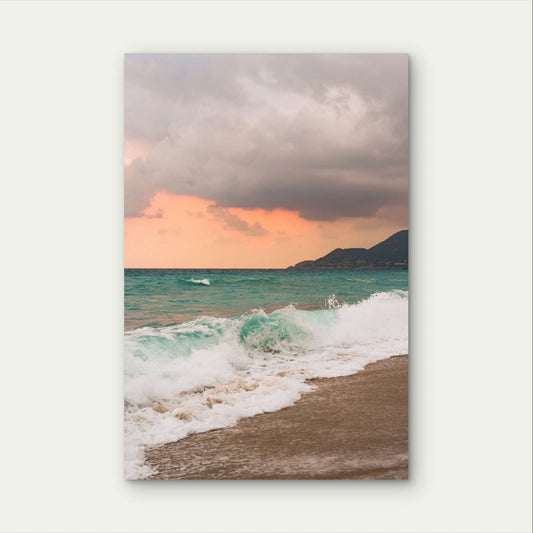 Modern Sunset Coastal Beach Wave Muted Neutral40x60cm Metal Print Ready to Hang