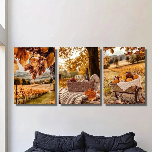 3pcs Orange Autumn Scenery Romantic Autumn Metal Print Ready to Hang Art