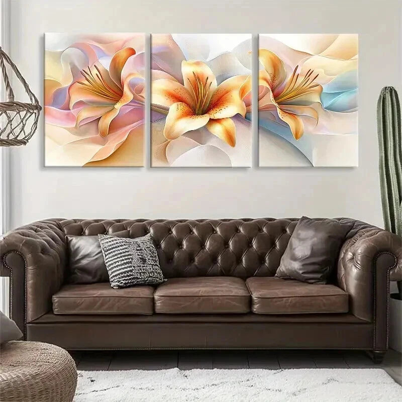 3pcs Elegant Lily Flower Abstract Perfect Wall Art Set Canvas Framed 40x60cm - High Quality Print 100% Australian Made Wall Canvas Ready to Hang