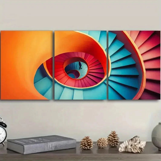 3pcs Vintage Spiral Staircase Painting Metal Print Ready to Hang Art