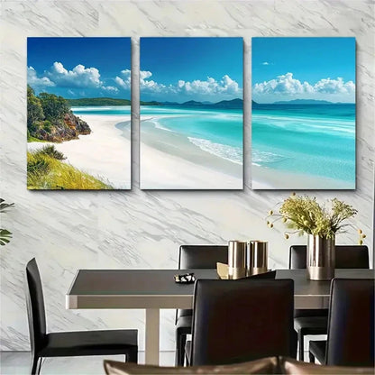 3pcs Whitehaven Beach Ocean Scene Australia Wall Art Set Canvas Framed 40x60cm - High Quality Print 100% Australian Made Wall Canvas Ready to Hang