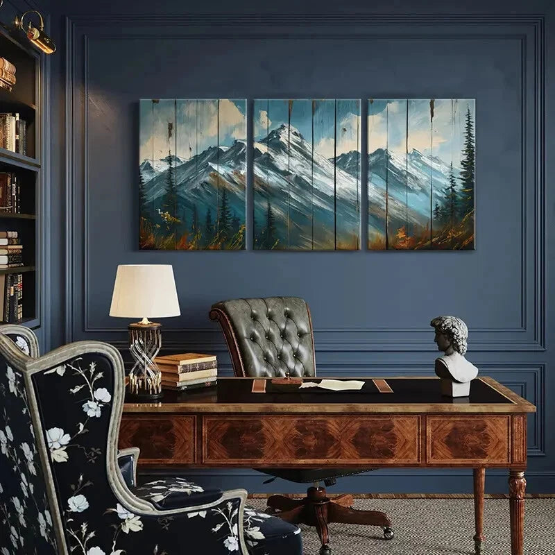 3pcs Alpine Landscape Snowy Peaks Scenery Metal Print Ready to Hang Art