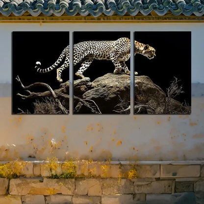 3pcs Lonely leopard on Rocks Metal Print Ready to Hang Art