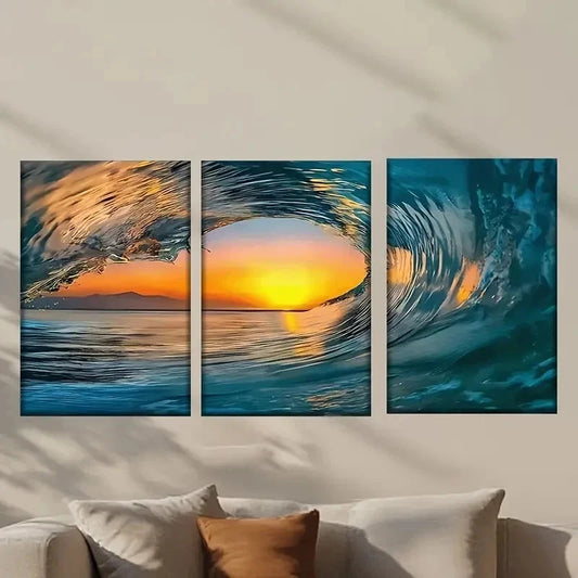 3pcs Waves in The Ocean During Sunset Wall Art Set Canvas Framed 40x60cm - High Quality Print 100% Australian Made Wall Canvas Ready to Hang