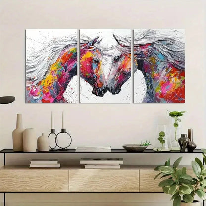 3pcs Two Horses with Flowing White Manes Metal Print Ready to Hang Art