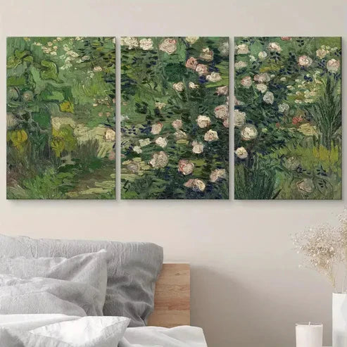 3pcs Rose garden Vincent van Gogh Canvas Framed 60x90cm - High Quality Print 100% Australian Made Wall Canvas Ready to Hang