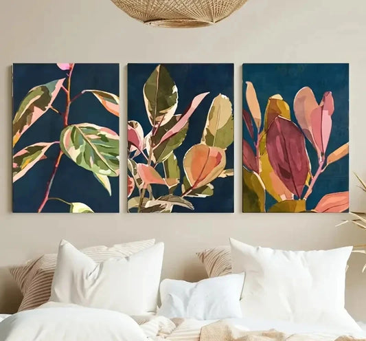 3pcs Elegant Abstract Floral and Botanical Leaf Metal Print Ready to Hang Art