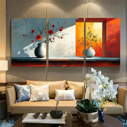 3pcs Vase & Floral Abstract Still Life Minimalist Metal Print Ready to Hang Art