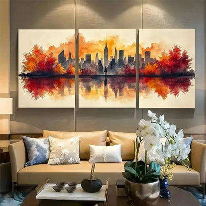 3pcs New York City Skyline WaterColor Metal Print Ready to Hang Art