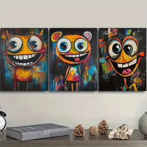 3pcs a happy character Wall Art Set Canvas Unframed - High Quality Print 100% Australian Made Wall Canvas