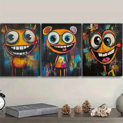 3pcs a happy character Wall Art Set Canvas Unframed - High Quality Print 100% Australian Made Wall Canvas
