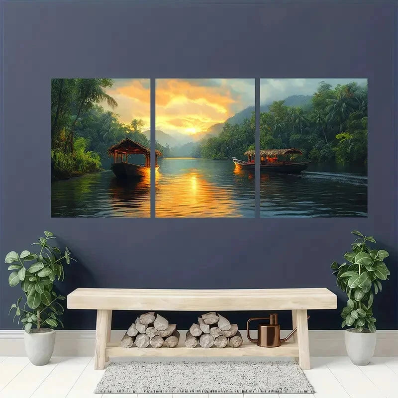 3pcs Tropical Thailand Watercolor Landscape Metal Print Ready to Hang Art