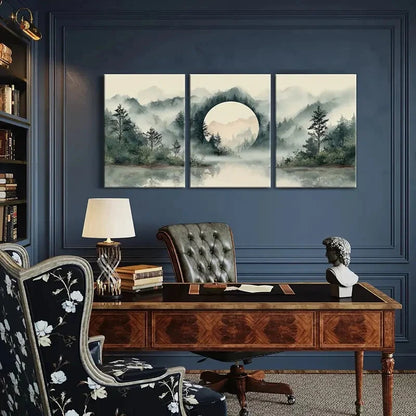 3pcs Moonlit Forest Reflection Serene Landscape Metal Print Ready to Hang Art