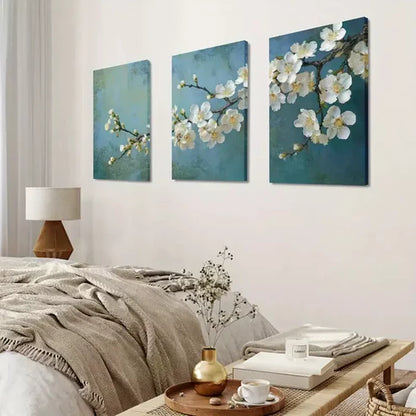 3pcs White Blossom Flower Bunch Canvas Framed 60x90cm - High Quality Print 100% Australian Made Wall Canvas Ready to Hang