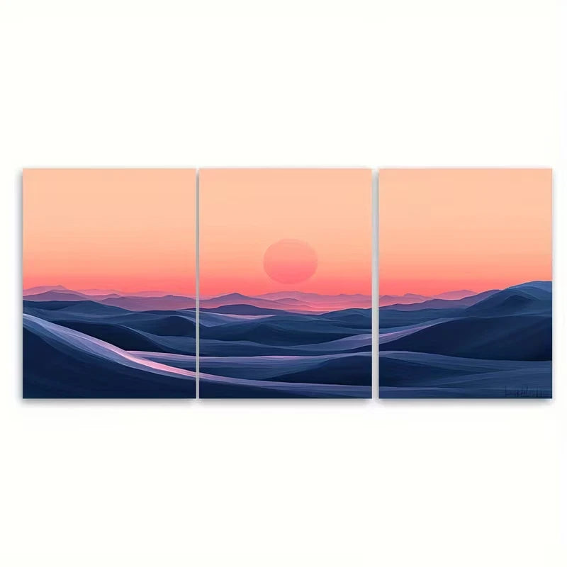 3pcs Abstract Peach Desert Sunrise Metal Print Ready to Hang Art