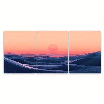 3pcs Abstract Peach Desert Sunrise Metal Print Ready to Hang Art