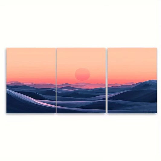 3pcs Abstract Peach Desert Sunrise Metal Print Ready to Hang Art