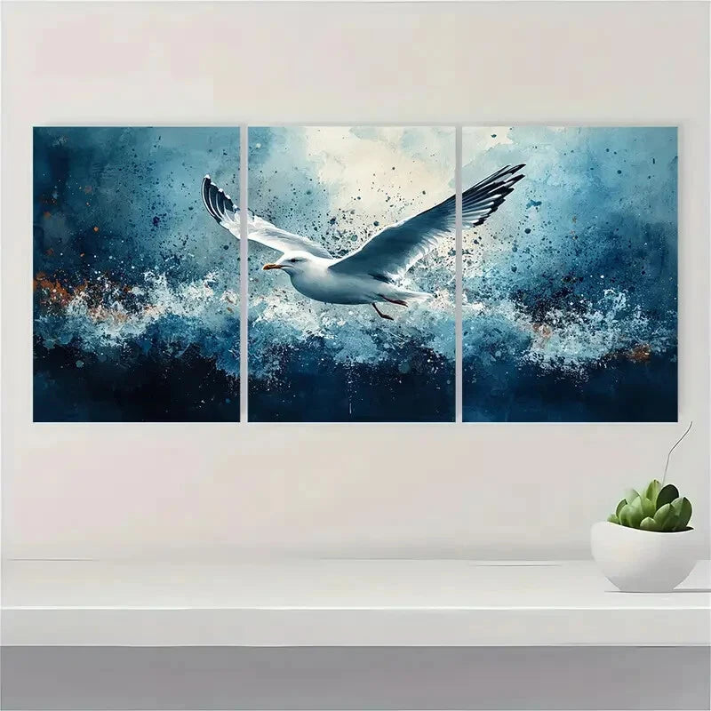 3pcs Coastal Seagull Watercolor Art Prints Metal Print Ready to Hang Art