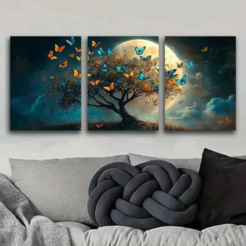 3pcs Vibrant Blue & Golden Forest Wall Art Set Canvas Framed 40x60cm - High Quality Print 100% Australian Made Wall Canvas Ready to Hang