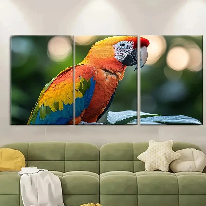 3pcs Vibrant Yellow Parrot Metal Print Ready to Hang Art