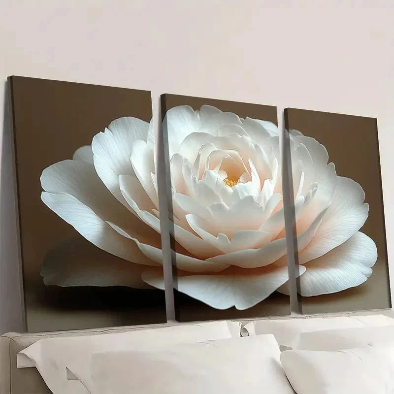 3pcs White Camellia Flower Elegant Floral CF     Wall Art Set Canvas Framed 60x90cm - High Quality Print 100% Australian Made Wall Canvas Ready to Hang