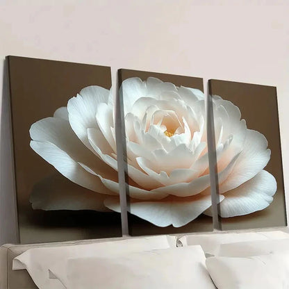 3pcs White Camellia Flower Elegant Floral CF     Wall Art Set Canvas Framed 60x90cm - High Quality Print 100% Australian Made Wall Canvas Ready to Hang