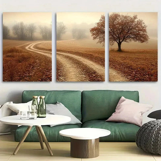 3pcs Rustic Country Path with Trees Metal Print Ready to Hang Art