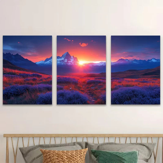 3pcs Stunning Andes Landscape at Dusk Wall Art Set Canvas Framed 60x90cm - High Quality Print 100% Australian Made Wall Canvas Ready to Hang