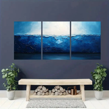 3pcs Abstract Blue and White Modern Minimalist Metal Print Ready to Hang Art