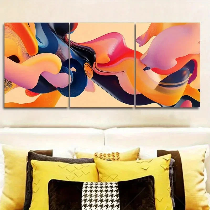 3pcs Abstract Fluid Shape Design Metal Print Ready to Hang Art