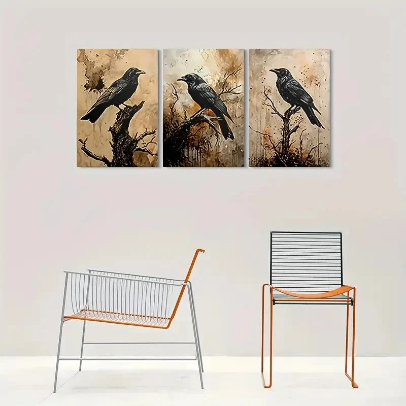 3pcs Raven Gothic Black Bird Dark Aesthetic Metal Print Ready to Hang Art