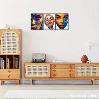 3pcs Colorful Thick Oil Characters Art Metal Print Ready to Hang Art