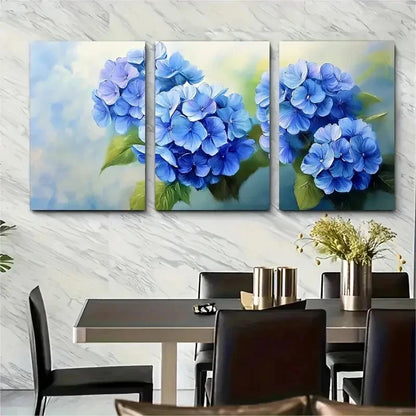 3pcs Hydrangea Flowers Impasto Floral Perfect Wall Art Set Canvas Framed 50x70cm - High Quality Print 100% Australian Made Wall Canvas Ready to Hang