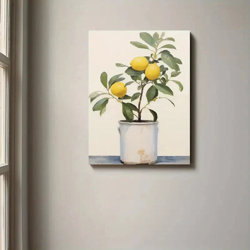 Beautiful Yellow Lemons In Milk Can Design Painting 40x60cm Metal Print Ready to Hang