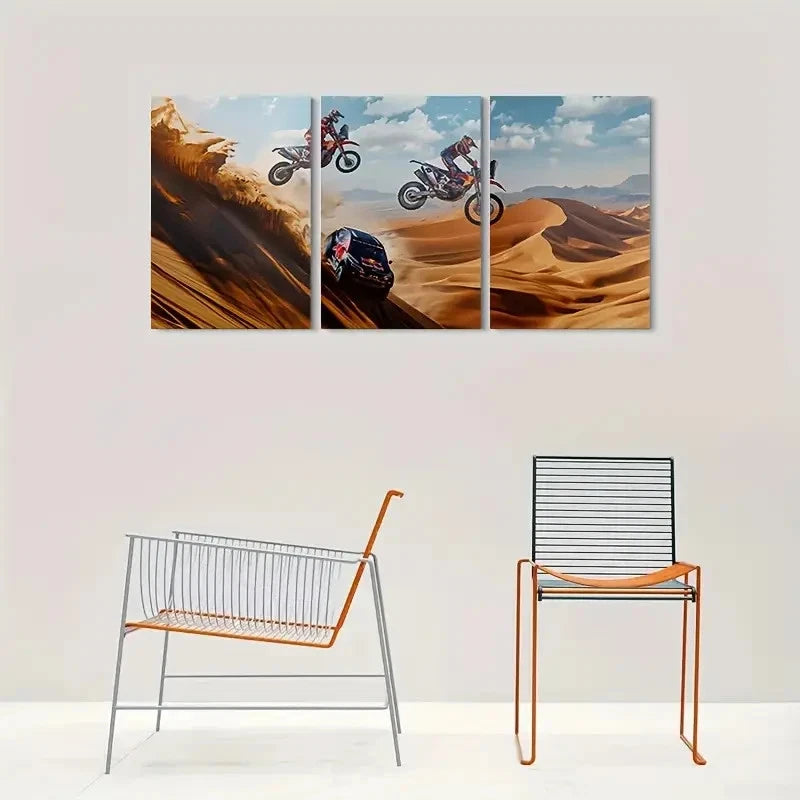 3pcs Desert Adventure Dirt Bike Racing Metal Print Ready to Hang Art