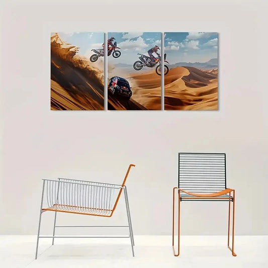 3pcs Desert Adventure Dirt Bike Racing Metal Print Ready to Hang Art