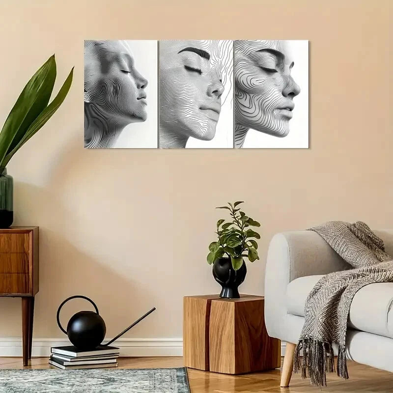 3pcs Minimalist Line Profile Design Metal Print Ready to Hang Art